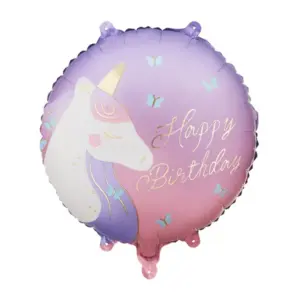 Folijas balons Happy Birthday with unicorn, 35x35 cm,/ 111-672